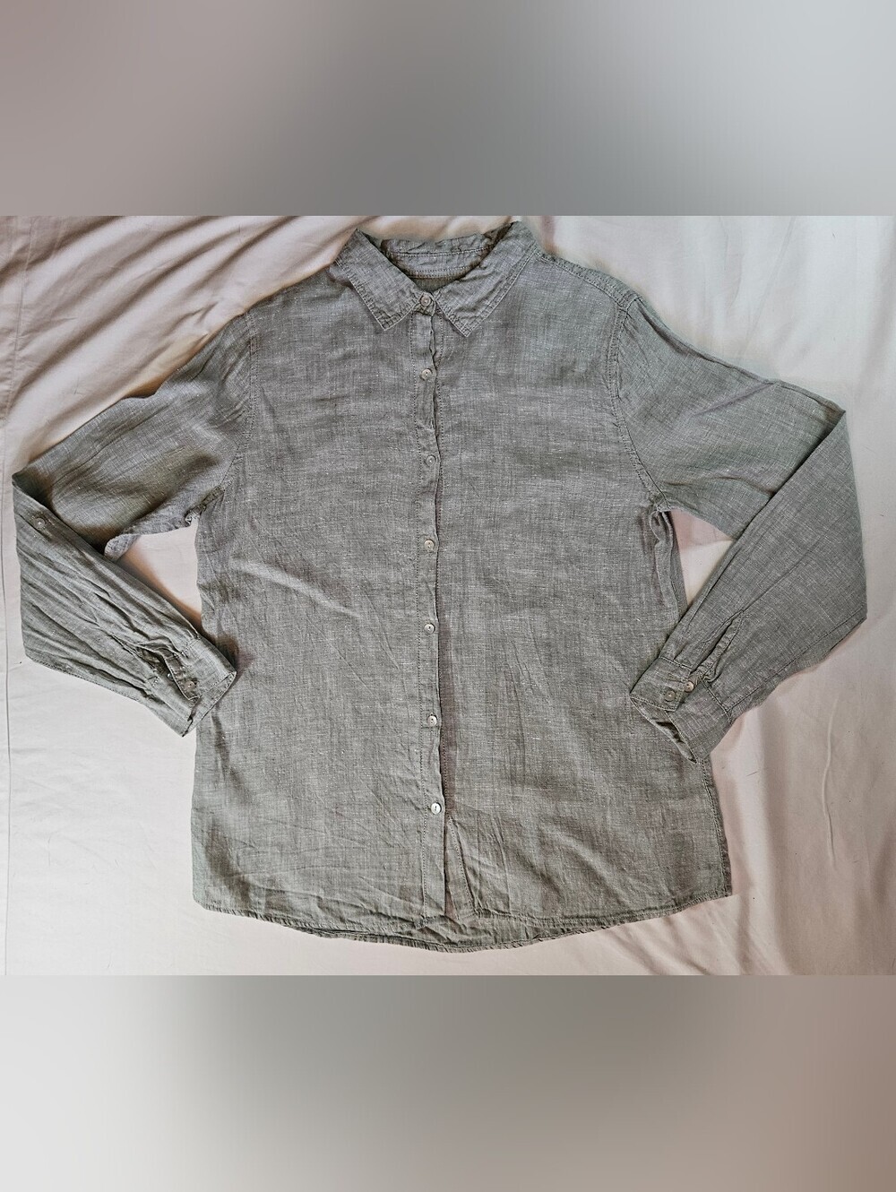 Tahari Womens Light Green 100% Linen Long Sleeve Button Up Shirt Size Medium